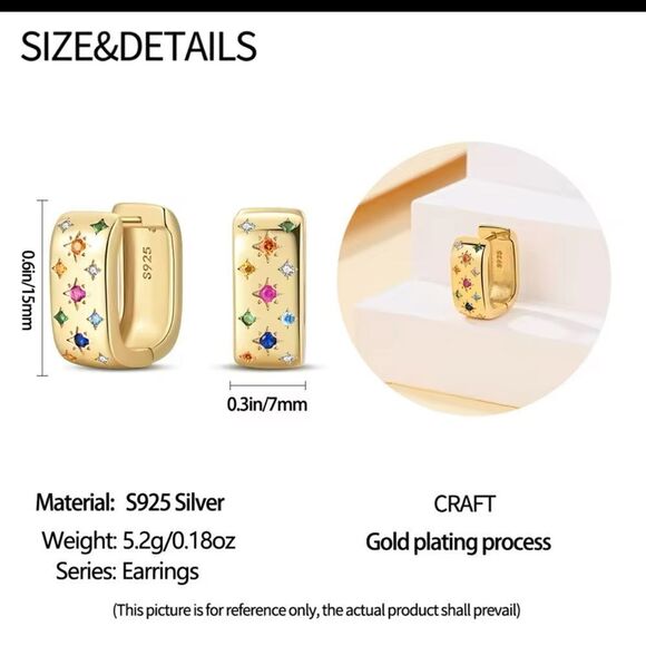 Gold-Plated Sterling Silver Huggie Hoop Earrings with Multicolored Gemstones - Picture 5 of 10